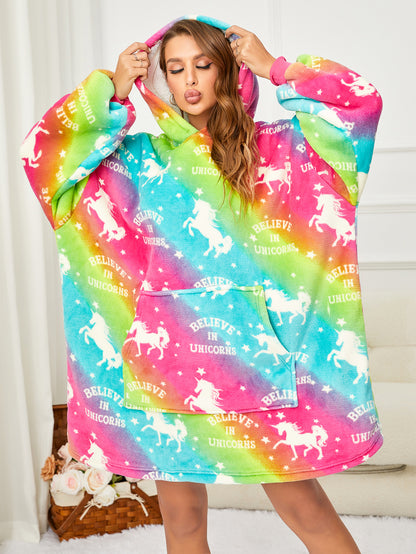 RONGTAI Oversized Wearable Blankets,Soft Plush Printed Sherpa Blanket Sweatshirt With Pockets,One Size Fits All