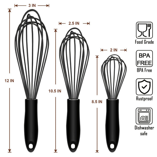 3pcs Food Grade Silicone Whisk, Manual Egg Whisk Mixer, Egg Beater, Household Baking Tools, Kitchen Supplies