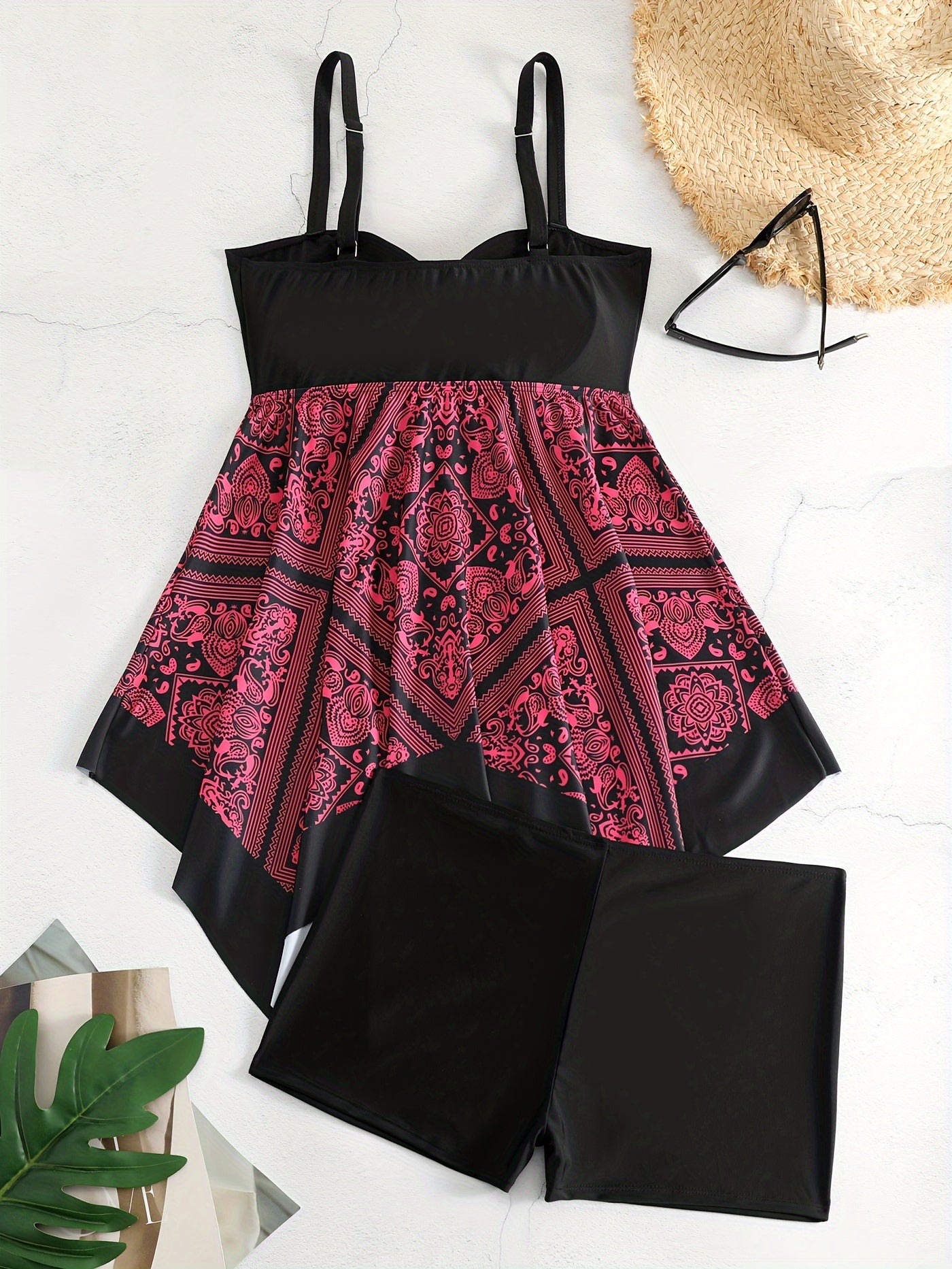 Plus Size Tribal Print One-Piece Swimsuit - Off Shoulder Bandeau Swimwear for Women