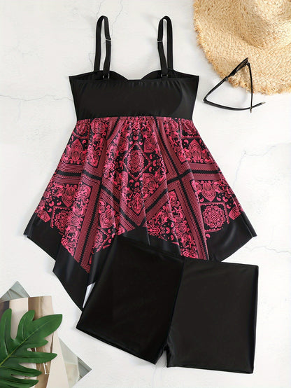 Plus Size Tribal Print One-Piece Swimsuit - Off Shoulder Bandeau Swimwear for Women