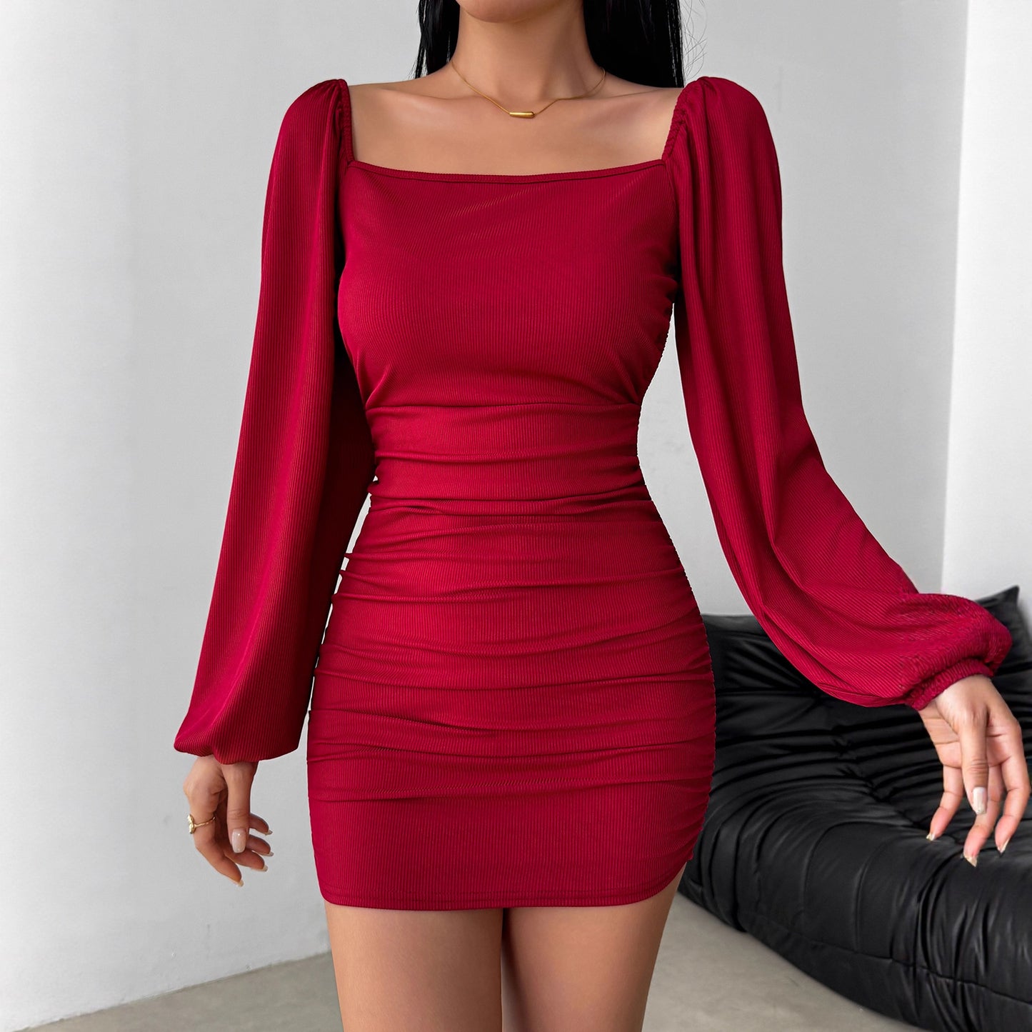 Elegant Casual Autumnwinter Dress With Long Sleeves