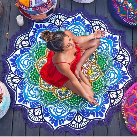 Bohemian Round Beach Towel & Yoga Mat - 150cm Tassel Mandala Throw Blanket