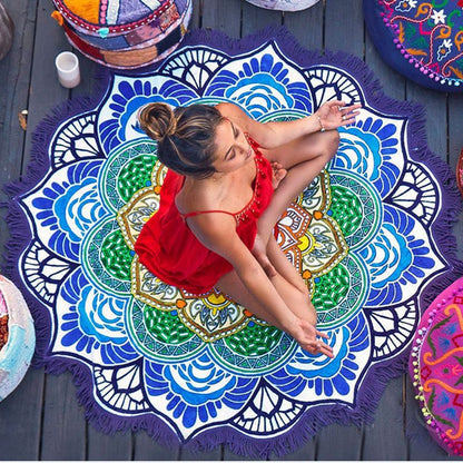 Bohemian Round Beach Towel & Yoga Mat - 150cm Tassel Mandala Throw Blanket
