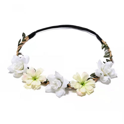 Adjustable Floral Garland Headband for Women & Girls - Multicolor Artificial Flower Crown with Soft Pastel Shades, Black Elastic Band & Golden Accents for Weddings, Festivals, Parties, Special Occasion Wear, Elegant Headpiece