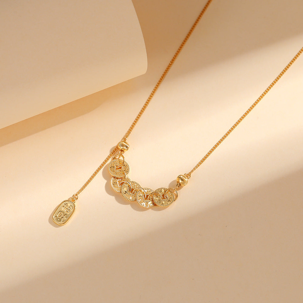Five Emperor Coins Gold Plated New Chinese Style Necklace