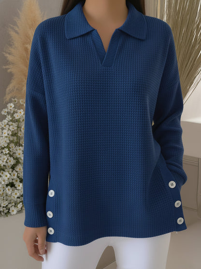 Women's Solid-Color Lapel Pullover Long-Sleeve Top