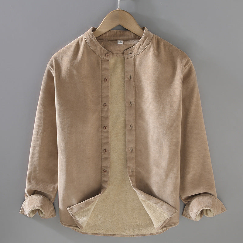 Flannel-lined Thick Warm Corduroy Small Stand-collar Shirt Jacket