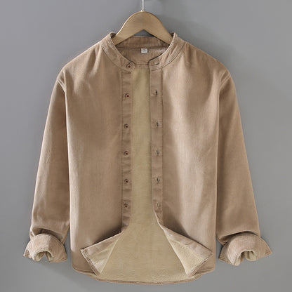 Flannel-lined Thick Warm Corduroy Small Stand-collar Shirt Jacket