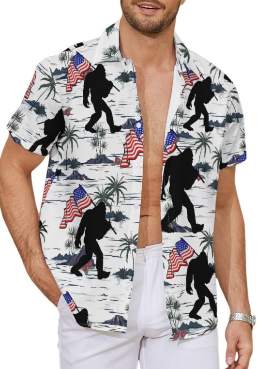 Fashion Men's Casual Floral Print Special-interest Design Shirt