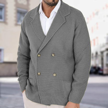Cardigan Lapel Sweater Coat For Men Fall Winter Slim Double Breasted Sweaters Business Casual Style Lightweight Tops