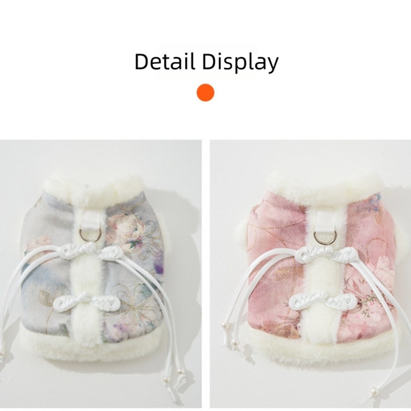 New Chinese-style Pet Clothing For Autumn And Winter With Fleece For Warmth, A Stretchable Bichon Frise Vest, And New Year Dog Clothes