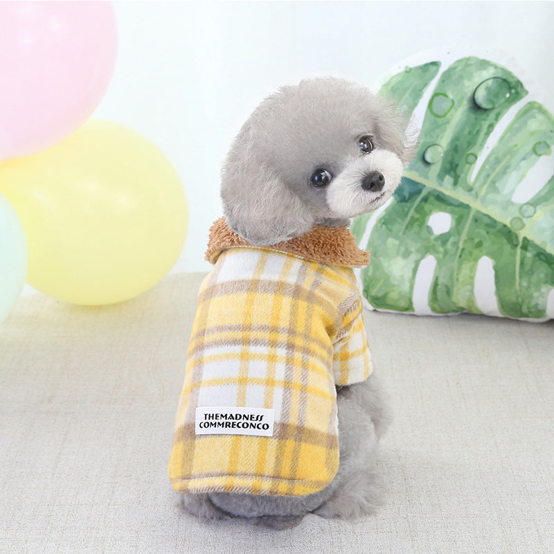 Pet plaid two-leg cotton coat