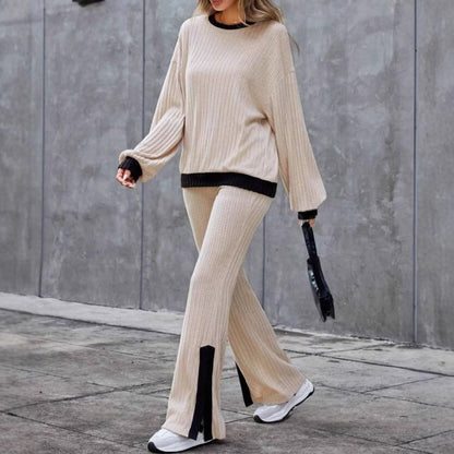 Autumn And Winter Casual Loose Homewear High-waist Elegant Slit Set
