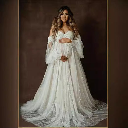 Sequined Off-Shoulder Mesh Patchwork Maxi Dress