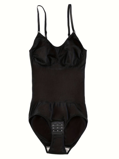 Women's Seamless Knit Bodysuit, Polyamide 85% Elastane 15%, Solid Color, No Padding, Chest Support Sling, Crotch Buckle Waist Pulling Hip Pants