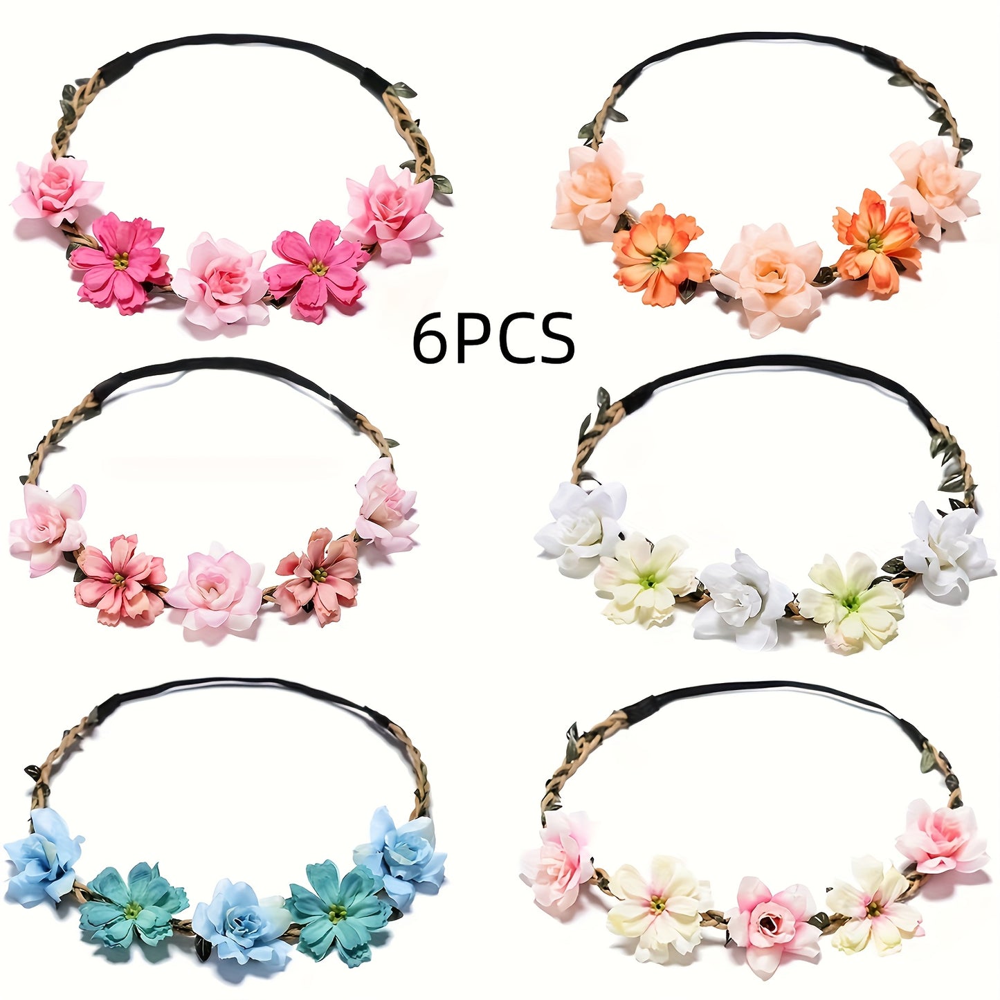 Adjustable Floral Garland Headband for Women & Girls - Multicolor Artificial Flower Crown with Soft Pastel Shades, Black Elastic Band & Golden Accents for Weddings, Festivals, Parties, Special Occasion Wear, Elegant Headpiece