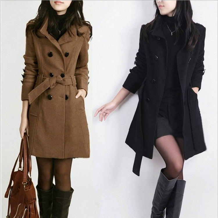 Korean Style Slim Waist Plus Size Woolen Mid-length Woolen Coat