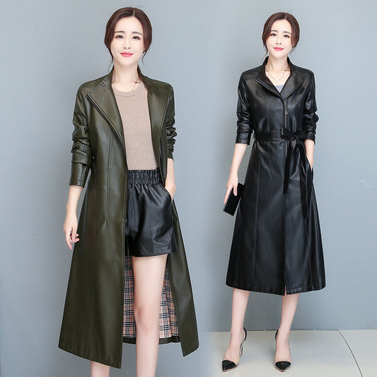 Women's Mid-length Slim-fit Over-the-knee Sheepskin Trench Coat