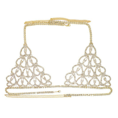 Sexy Bikini With Heart-shaped Rhinestone Claw Chain On Body Chain