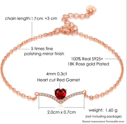 Natural heart shaped red pomegranate bracelet