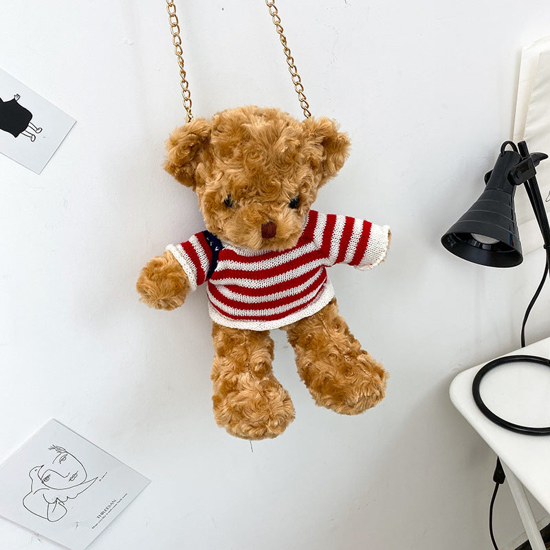 Creative Teddy Bear Chain Plush One Shoulder Messenger Bag