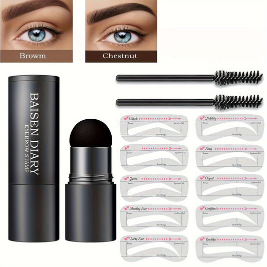 Quick-Ease Eyebrow Shaping Kit - Effortless One-Step Stamp, 10 Reusable Stencils for Flawless Brows, Brown & Chestnut Shades - Achieve Salon-Perfect Definition at Home