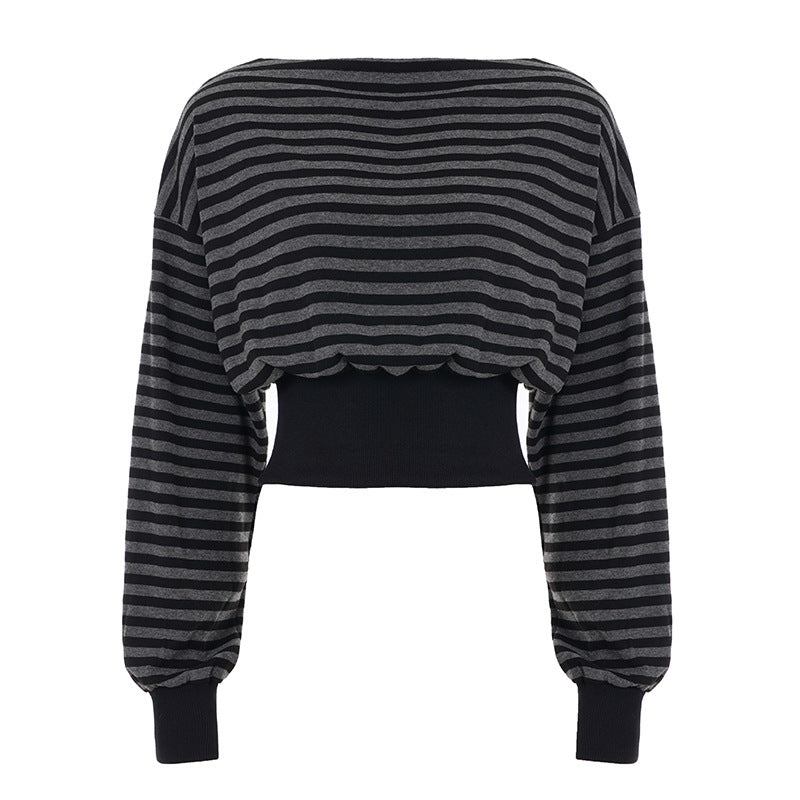 Retro Striped Cropped Top With A Cinched Waist Designslimming And Navel-baring