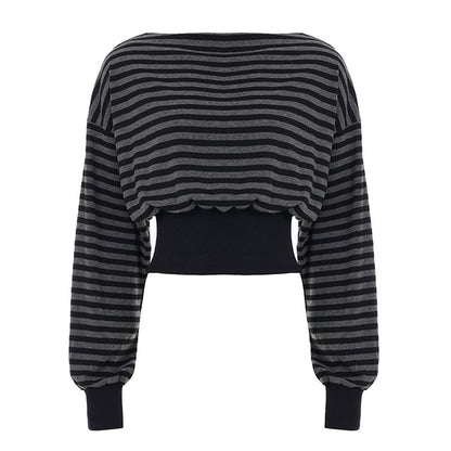 Retro Striped Cropped Top With A Cinched Waist Designslimming And Navel-baring