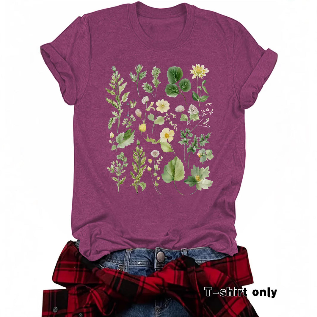 Fashionable Loose-fitting Casual Short-sleeve Top With Floral Print