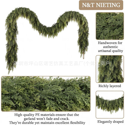 Christmas Pine Needle Garland Soft Rubber Feel Norfolk Pine Cypress Rattan