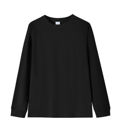 Solid-color Heavyweight Pure Cotton Crew-neck Long-sleeve T-shirt For Women