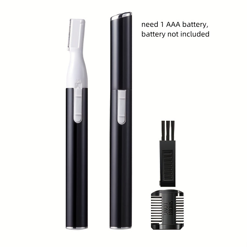 1pc CIICII Electric Facial Hair Trimmer, Personal Pen Detailer with Rinseable Blades, Cleaning Brush & Trimming Comb for Eyebrows, Neckline, Nose, Ears - Plastic, Dry Battery Powered (Batteries Not Included), Personal Care Ac