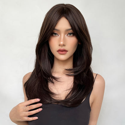 Long Dark Wigs For Women Cute Bob Layered Synthetic Wig Straight Hair Nature Looking