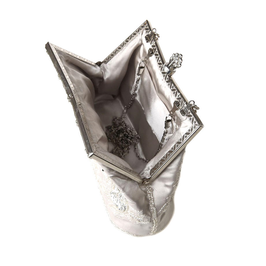 Handmade Beaded Clutch Bag - Elegant Embroidered Rose Silk Evening Purse with Removable Strap