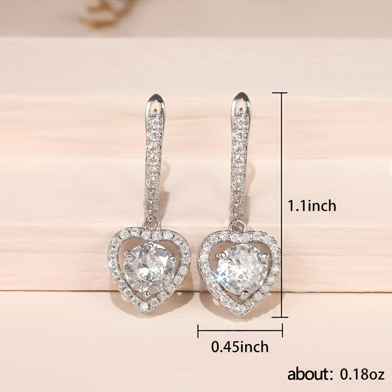 Hollow Heart-Shaped Zirconia Hoop Drop Earrings Delicate Jewelry For Women Girls Gift 1Pair