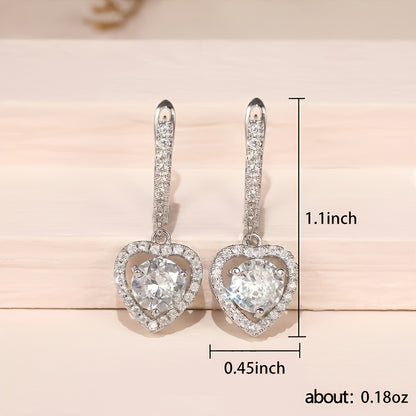 Hollow Heart-Shaped Zirconia Hoop Drop Earrings Delicate Jewelry For Women Girls Gift 1Pair