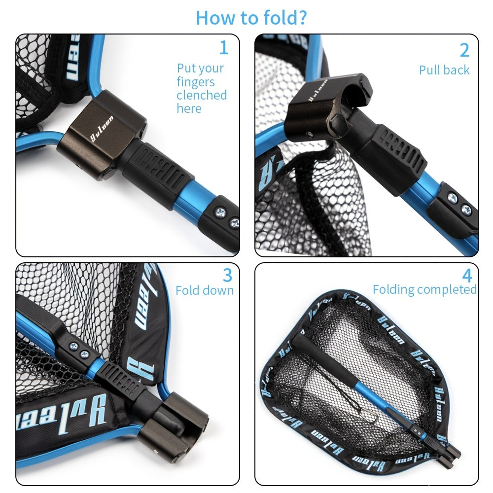 YVLEEN Professional Fishing Landing Net - Rubber Coated, Foldable & Floating Design for Bass, Trout, Salmon & Steelhead