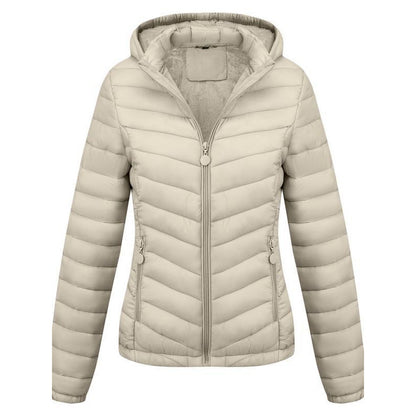 Women's Solid-Color Zippered Hooded Winter Coat Jacket Casual