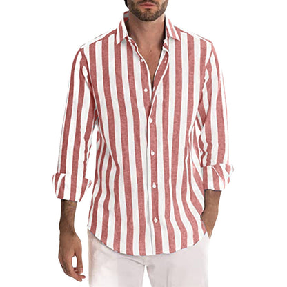 Striped Print Shirt Casual Loose Long-sleeved Shirt Men's Clothing