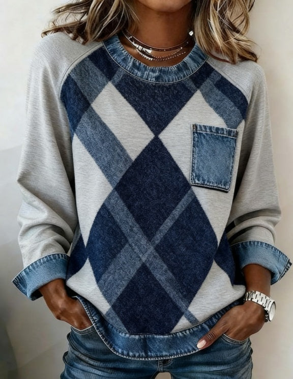 Spliced round Neck Casual Long-sleeved Top