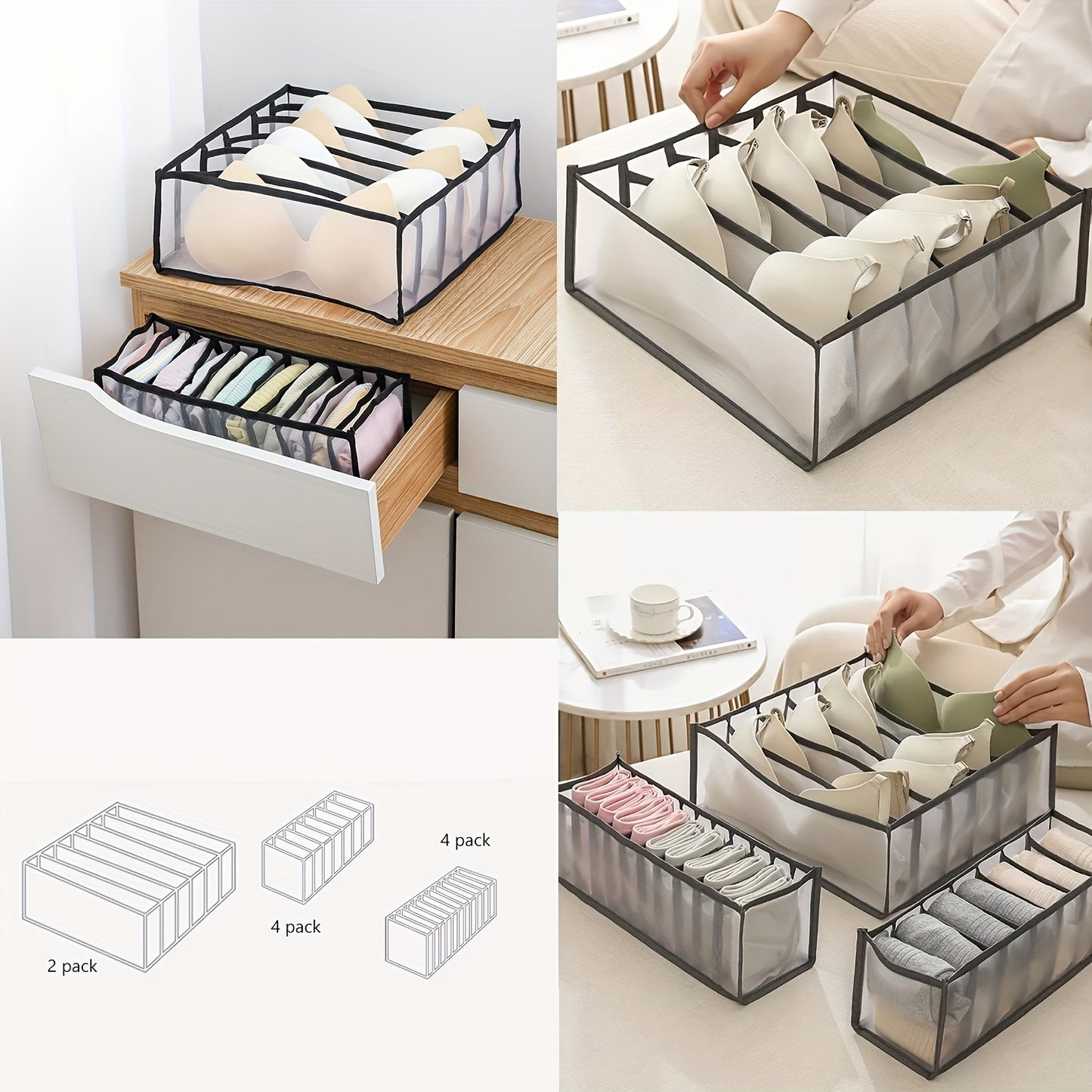 5-Piece Foldable Bra & Underwear Organizer Set - Premium Drawer Dividers for Lingerie Storage (Black)