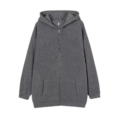 Full-zip Hoodie With Fleece-lined Solid-color Sweatshirt