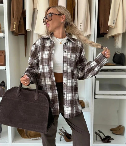 Loose Long Sleeve Casual Plaid Button Shirt For Women
