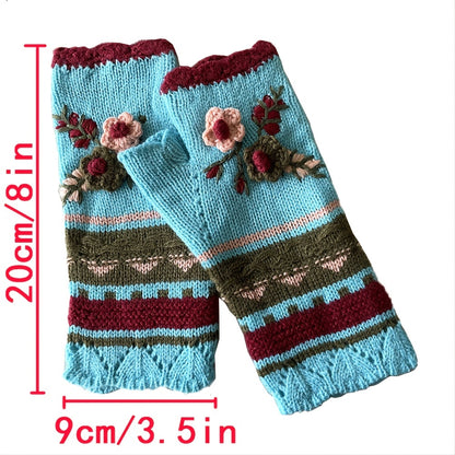 Handmade Crochet Fingerless Gloves - Vintage Embroidered Arm Warmers for Women