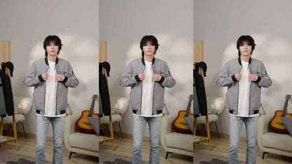 Men'S Letter Embroidered Casual Bomber Jacket