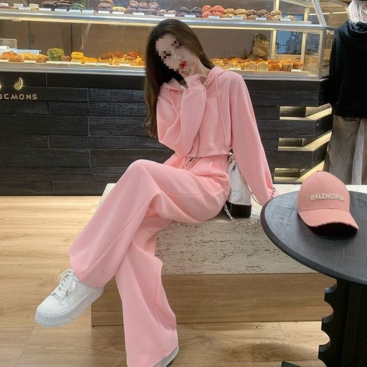 New Stylish Casual Sporty Hoodie And Wide-leg Pants Set For Petite Figures