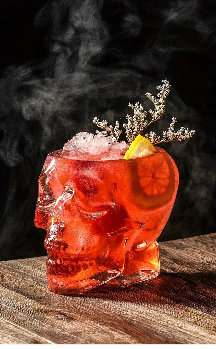 1pc/4pcs Halloween Skull-Shaped Glass Wine Bottle with Lid - Reusable, Non-Slip, Geometric Design for Cold Beverages, Perfect for Family Gatherings, Halloween Decorations, and Themed Parties