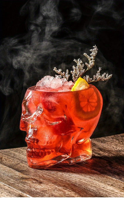 1pc/4pcs Halloween Skull-Shaped Glass Wine Bottle with Lid - Reusable, Non-Slip, Geometric Design for Cold Beverages, Perfect for Family Gatherings, Halloween Decorations, and Themed Parties