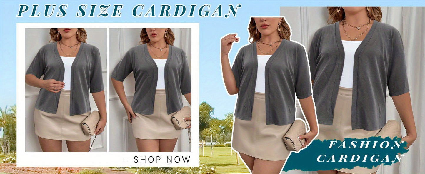 Plus Size Chic Rib-Knit Cardigan - Elegant, Durable & Stretch Fabric for Spring/Summer Comfort