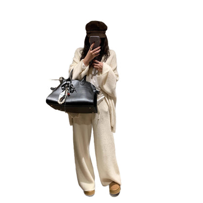 Knitted Women's Loose Sweater Cardigan Wide Leg Pants Two-piece Set